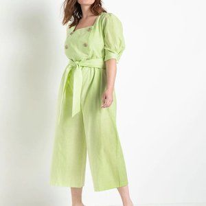 new eloquii double breasted cropped jumpsuit in lime 16